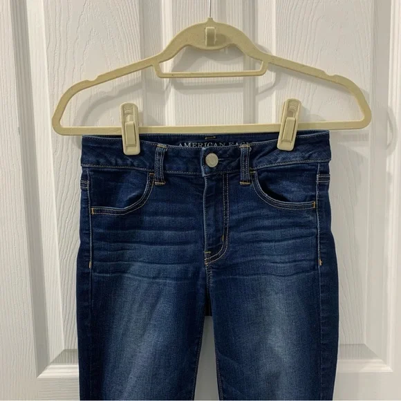 AMERICAN EAGLE High Rise Super Stretchy Skinny Jeans Jeggings Dark Wash - Picture 2 of 11